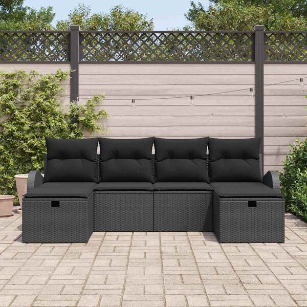 vidaXL Sofa S&aelig;t med pude med opbevaring 6 pcs Sort polyrattan