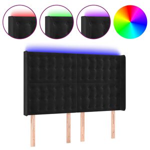 vidaXL sengegavl med LED-lys 147x16x118/128 cm fl&oslash;jl sort