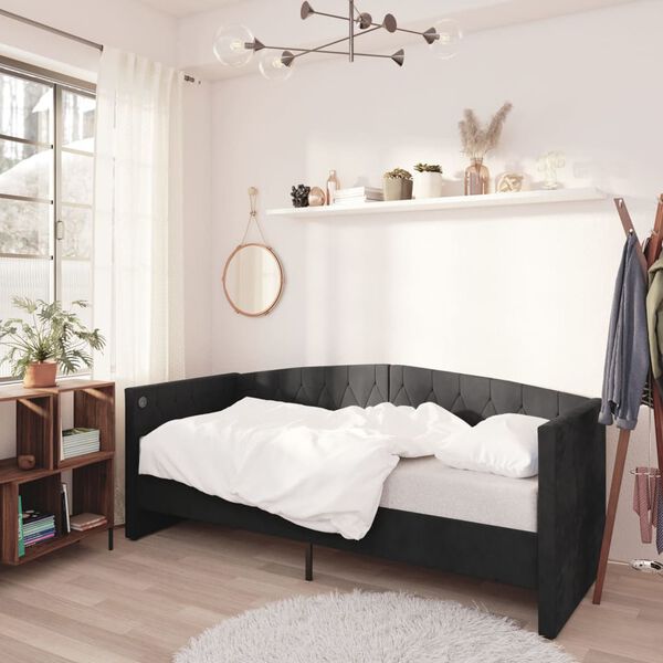 vidaXL daybed med madras og USB 90x200 cm fl&oslash;jl sort