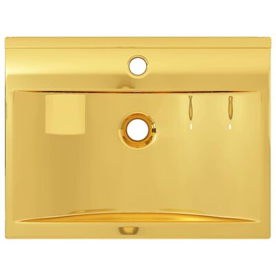 vidaXL håndvask med overløb 60x46x16 cm keramik guldfarvet