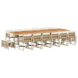 vidaXL spisebordss&aelig;t til haven 17 dele med hynder polyrattan beige
