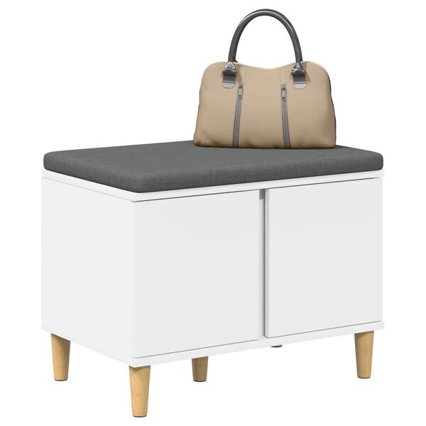 vidaXL Hallb&aelig;nk med pude Hvid 60 x 38 x 46 cm Kunstigt tr&aelig; og stof