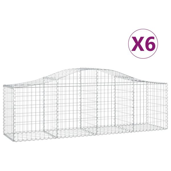 vidaXL buede gabionkurve 6 stk. 200x50x60/80 cm galvaniseret jern
