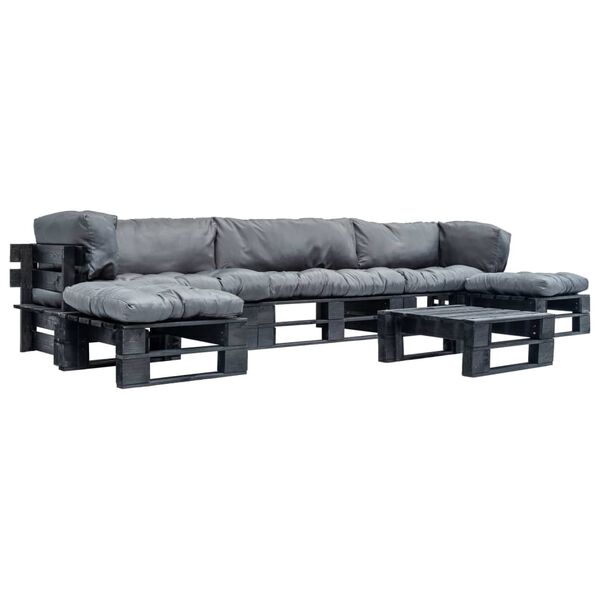 vidaXL lounges&aelig;t til haven 6 dele med gr&aring; hynder tr&aelig;paller