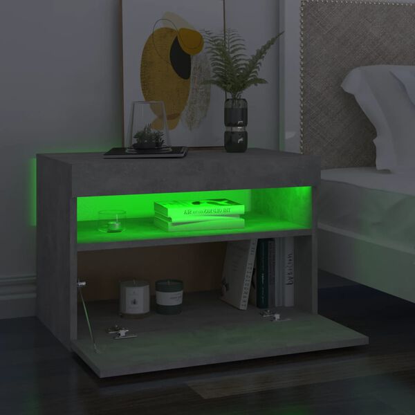 vidaXL sengebord med LED-lys 60x35x40 cm betongrå