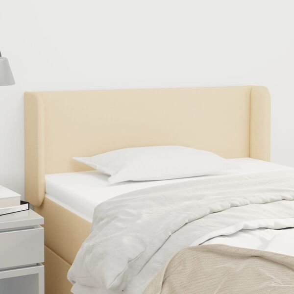 vidaXL sengegavl med kanter 83x16x78/128 cm stof cremefarvet