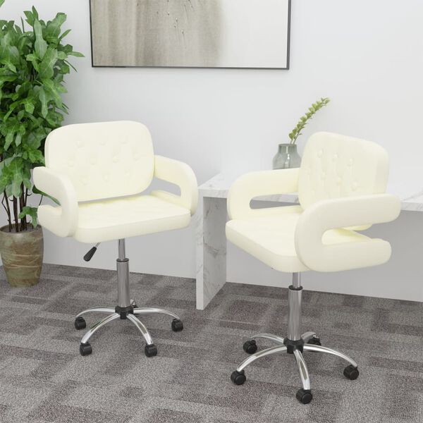 vidaXL drejelige spisebordsstole 2 stk. kunstl&aelig;der cremefarvet
