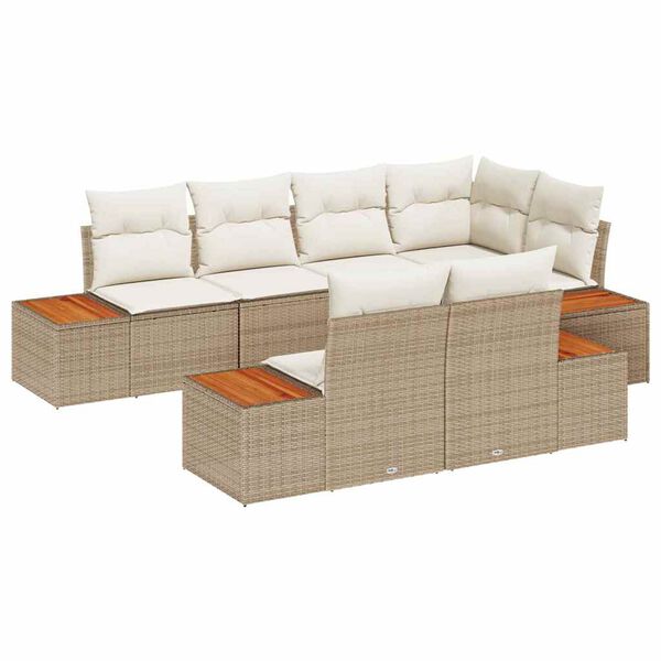 vidaXL Havesofa S&aelig;t med pude 7 pcs Beige og creme Polyrattan