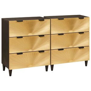 vidaXL Sideboard 2 pcs Sort og Guld 60 x 33 x 75 cm Massivt mangotræ
