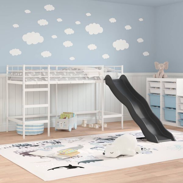 vidaXL Kids'loftseng med rutsjebane Hvid og Antracit 74,5 x 190 cm