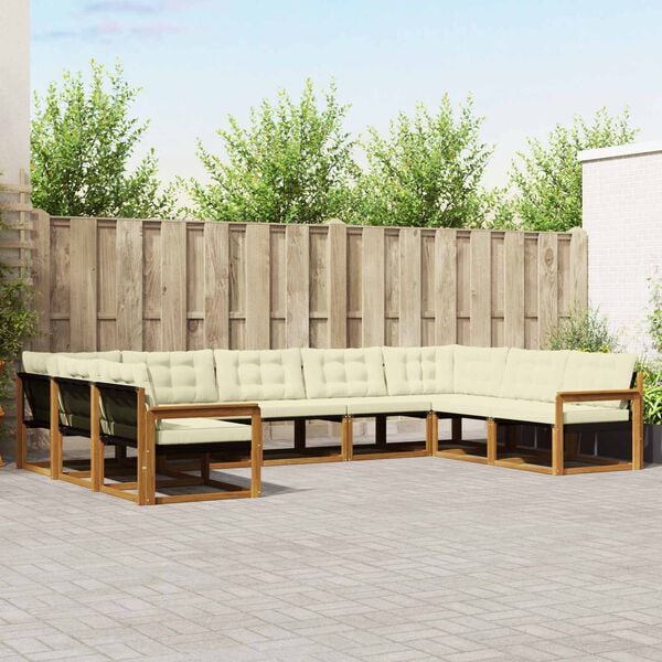 vidaXL Udend&oslash;rs sofagruppe med pude 9 pcs Naturlig og Fl&oslash;de