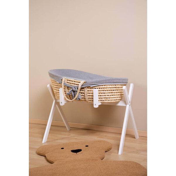 437360 CHILDHOME moseskurv med madras og betr&aelig;k naturfarvet gr&aring;