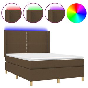 vidaXL kontinentalseng med LED-lys 140x190 cm stof m&oslash;rkebrun
