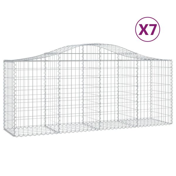 vidaXL buede gabionkurve 7 stk. 200x50x80/100 cm galvaniseret jern