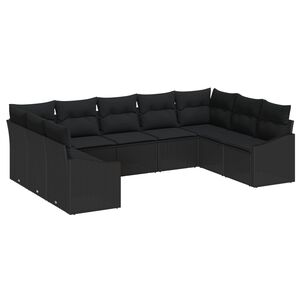vidaXL Havesofa S&aelig;t med opbevaring 9 pcs Sort polyrattan
