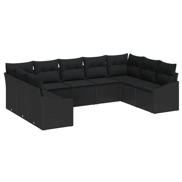 vidaXL Havesofa Sæt med pude med opbevaring 9 pcs Sort polyrattan