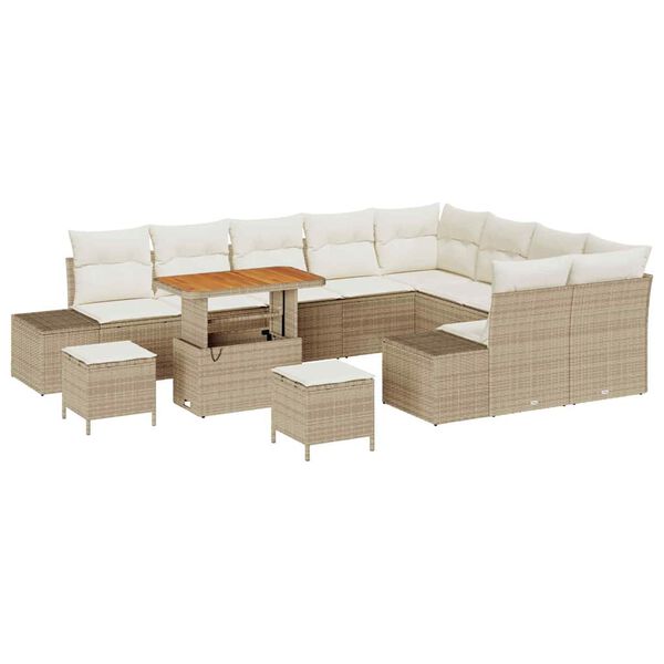 vidaXL Havesofa S&aelig;t med pude med opbevaring 12 pcs Beige Poly rattan