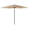 vidaXL haveparasol med LED-lys og st&aring;lstang 288x288x225 cm brun