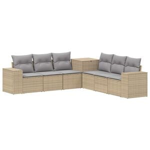 vidaXL Sofa S&aelig;t 7 stk. Beige og lys gr&aring; Poly Rattan og St&aring;l