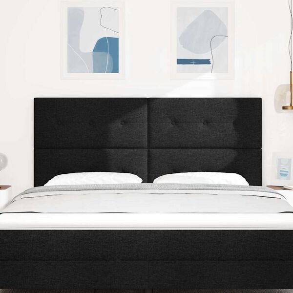 vidaXL LED sengegavl med LED -strimmellys Sort 180 cm Polyester