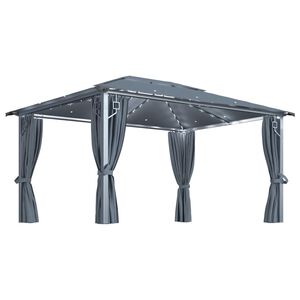 vidaXL pavillon med gardin + LED-lysk&aelig;der 400x300 cm aluminium gr&aring;