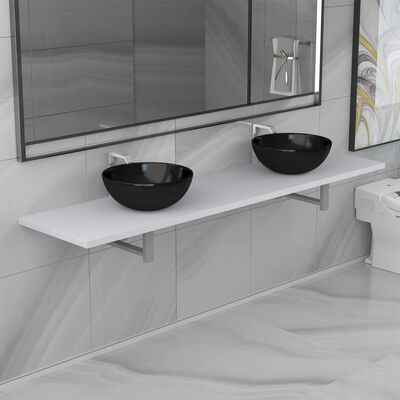 vidaXL keramisk badeværelsesmøbelsæt 3 dele hvid