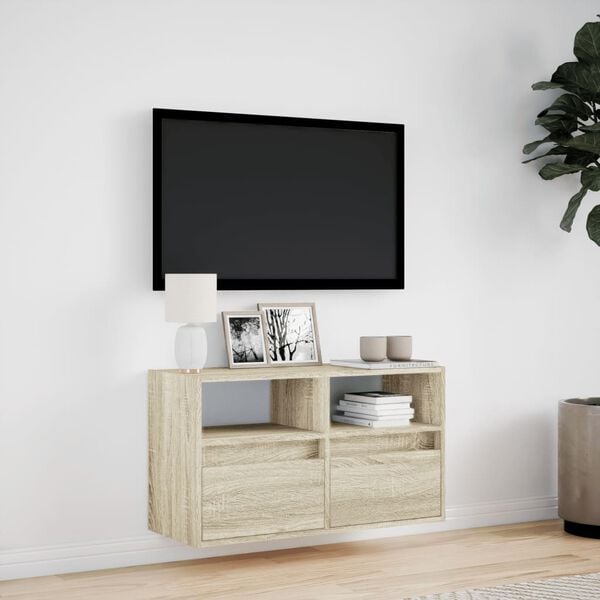 vidaXL v&aelig;gh&aelig;ngt tv-bord med LED-lys 80x31x45 cm sonoma-eg