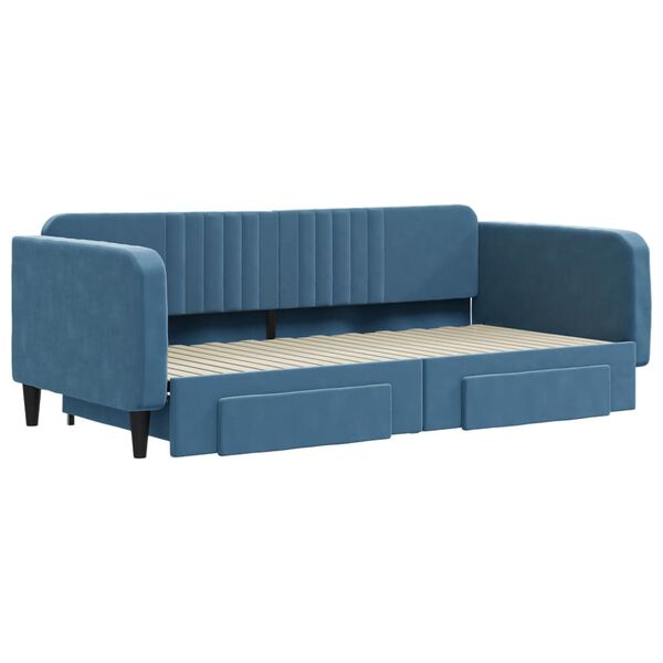 vidaXL daybed med udtr&aelig;k og skuffer 100x200 cm velour bl&aring;