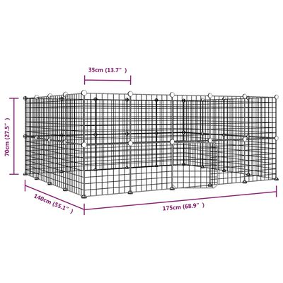 vidaXL 52-panels kæledyrsindhegning med låge 35x35 cm stål sort