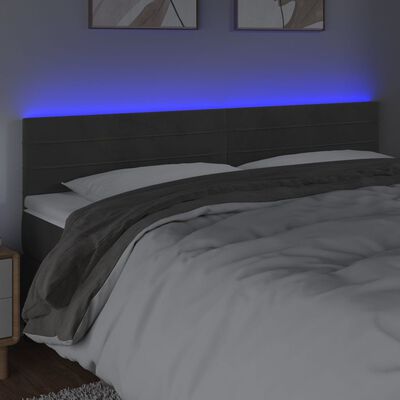 vidaXL sengegavl med LED-lys 180x5x78/88 cm velour mørkegrå