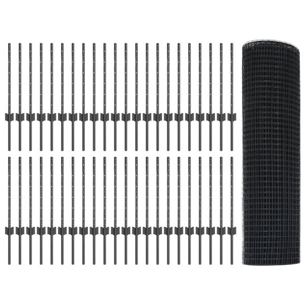 vidaXL Hegn med post Gr&aring; 0,5 x 100 m St&aring;l og PVC