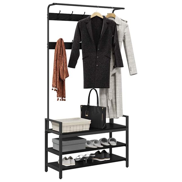 vidaXL Jakkeholder med hylde Sort eg 95 x 34 x 184 cm Konstrueret tr&aelig;