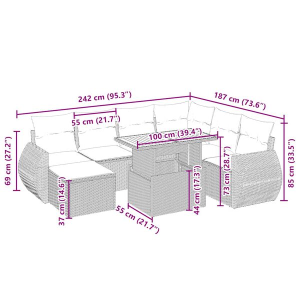 vidaXL sofas&aelig;t til haven 8 dele med hynder polyrattan beige