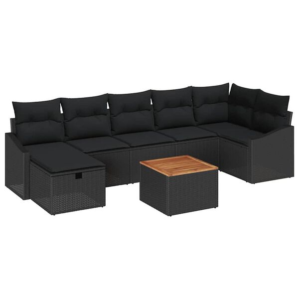 vidaXL Havesofa S&aelig;t med pude med opbevaring 8 pcs Sort Poly rattan