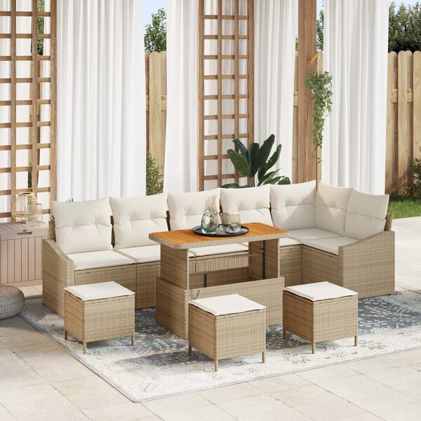 vidaXL Havesofa S&aelig;t med pude 10 pcs Beige Poly rattan