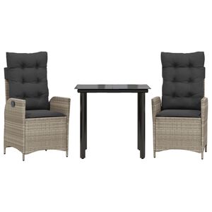 vidaXL spisebordss&aelig;t til haven 3 dele med hynder polyrattan lysegr&aring;