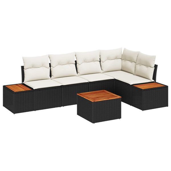vidaXL Havesofa S&aelig;t med pude 6 pcs Sort og cremefarvet Poly rattan