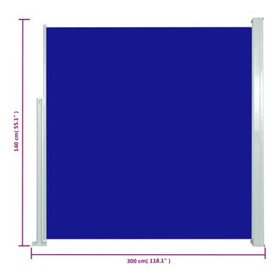 vidaXL sammenrullelig sidemarkise til terrassen 140x300 cm blå