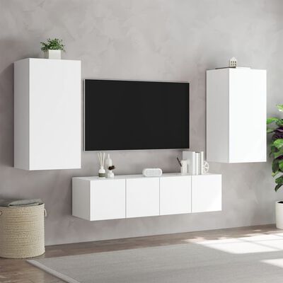 vidaXL tv-møbel til væg 4 dele med LED-lys konstrueret træ hvid