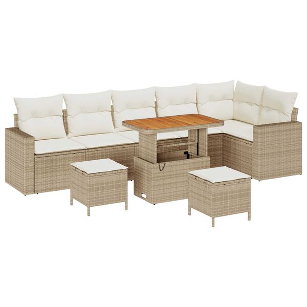 vidaXL Havesofa S&aelig;t 9 pcs Beige polyrattan