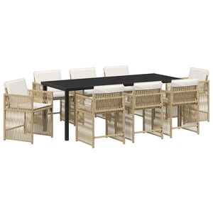 vidaXL Have Spisebordss&aelig;t 9 pcs Beige polyrattan