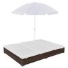 vidaXL loungeseng med parasol polyrattan brun
