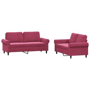 vidaXL sofas&aelig;t 2 dele med hynder velour vinr&oslash;d
