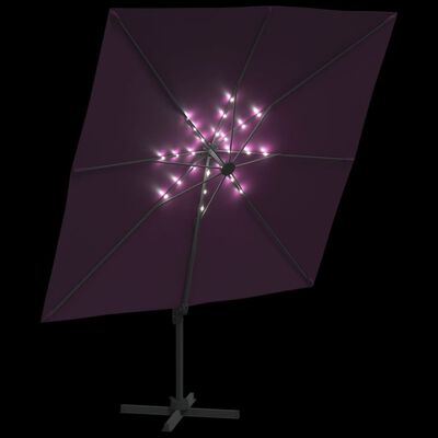 vidaXL hængeparasol med LED-lys 400x300 cm bordeauxrød