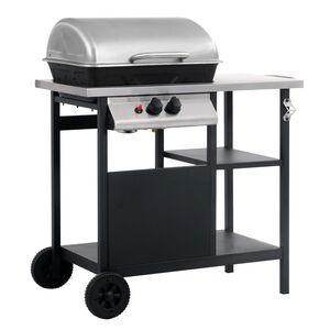 vidaXL gasgrill med 3-lags sidebord sort og s&oslash;lvfarvet