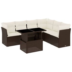 vidaXL sofas&aelig;t til haven 7 dele med hynder polyrattan brun