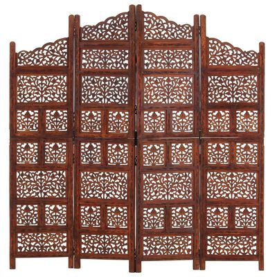 vidaXL 4-panels rumdeler håndskåret 160 x 165 cm massivt mangotræ brun
