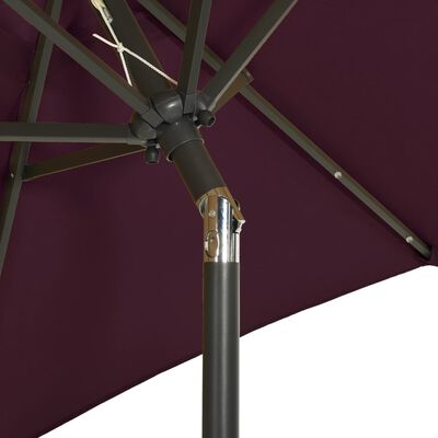 vidaXL parasol med LED-lys 200x211 cm aluminium bordeauxrød