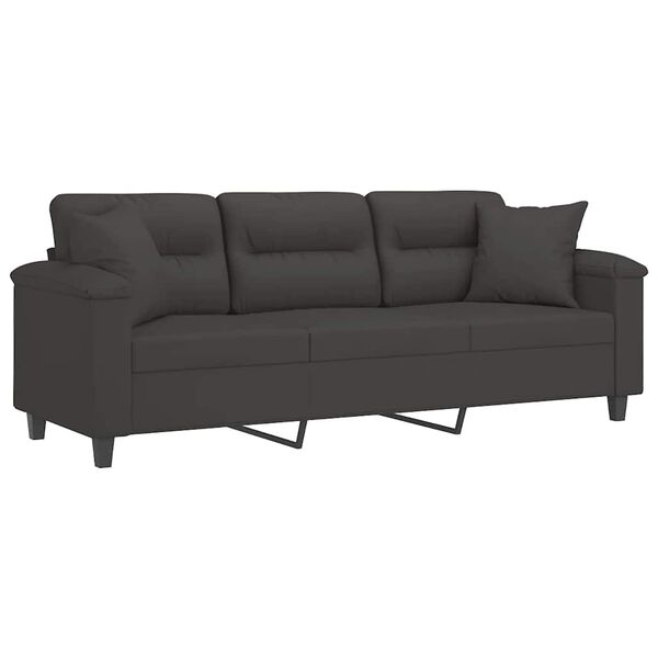 vidaXL 3-personers sofa m. puder hynder 180 cm mikrofiberstof m&oslash;rkegr&aring;