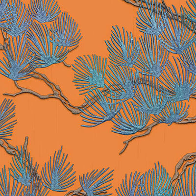 DUTCH WALLCOVERINGS tapet Pine Tree blå og orange